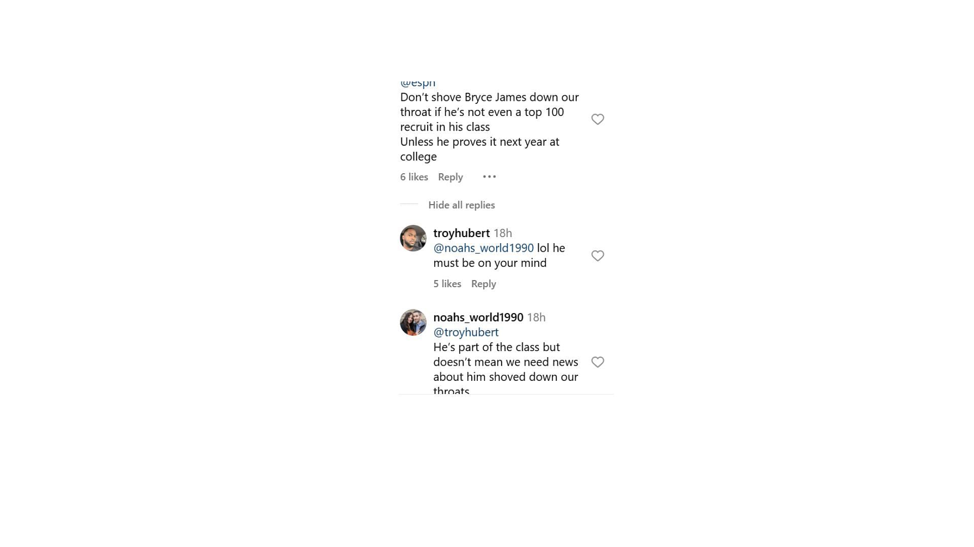 Fans react to Bryce James&#039; omission from the top 100 (Sportcenternext/IG)