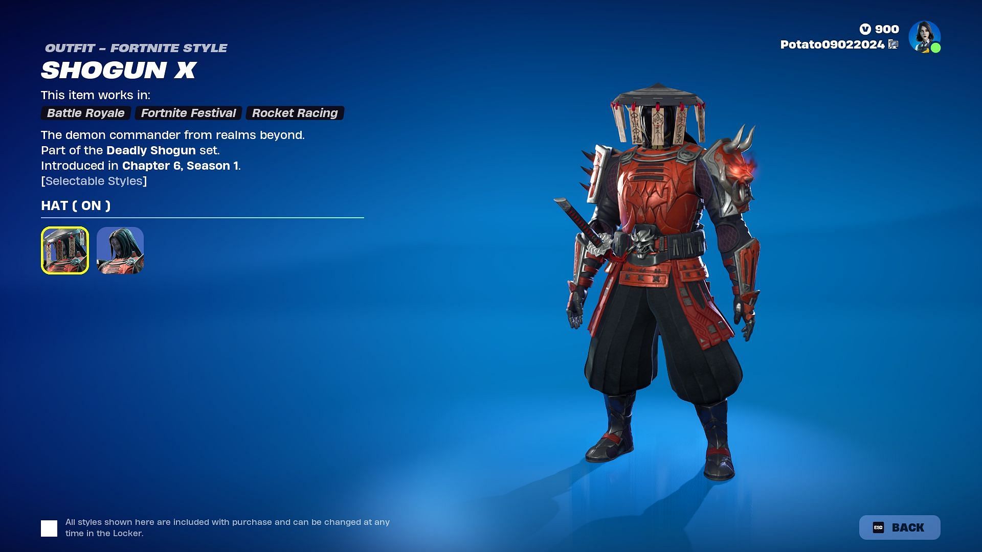 The Shogun X skin in Fortnite can be purchased via the Item Shop (Image via Epic Games)