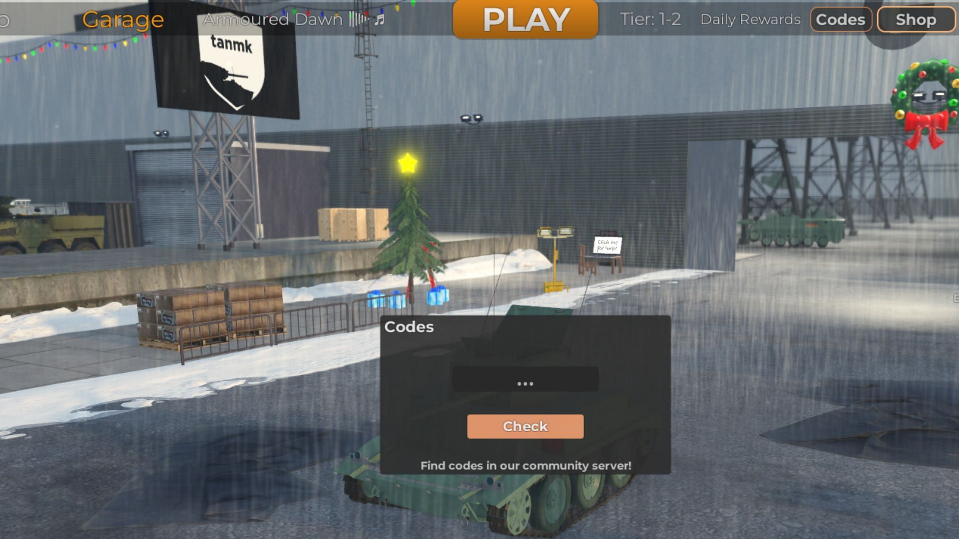 Redeem codes in Cursed Tank Simulator (Image via Roblox)