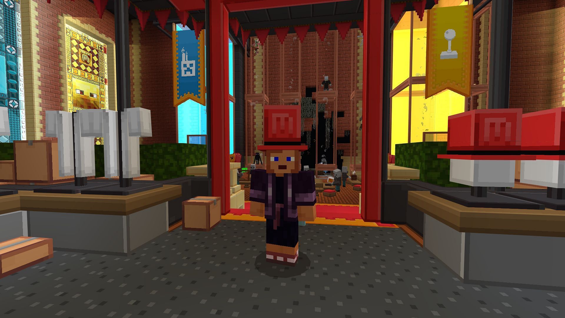 Head to the lobby of the Minecraft Eerie Mojang Office Party and purchase the required items (Image via Mojang Studios)