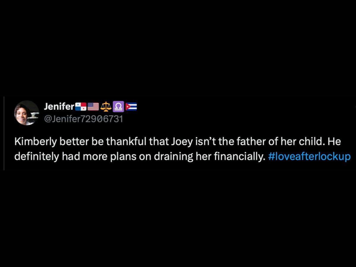 Fans said Kimberly should have been glad that Joey wasn&#039;t Kasen&#039;s dad (Image via X/@Jenifer72906731)