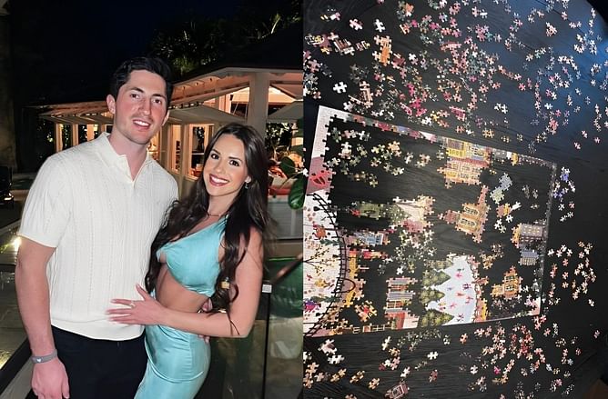 Zach Werenski's fiancee Odette Peters receives a "mean" present from Pierre-Luc Dubois' girlfriend Maddie Azar