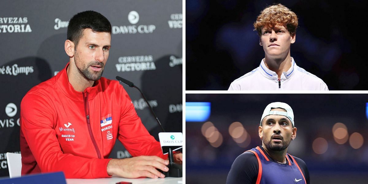 Novak Djokovic (L), Jannik Sinner (top-right), &amp; Nick Kyrgios (down-right) [Image Source: Getty Images]