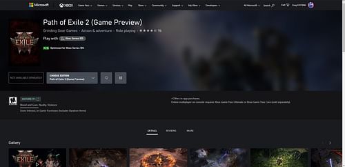 PoE 2 in Microsoft Store for Xbox X|S (Image via Microsoft Store)