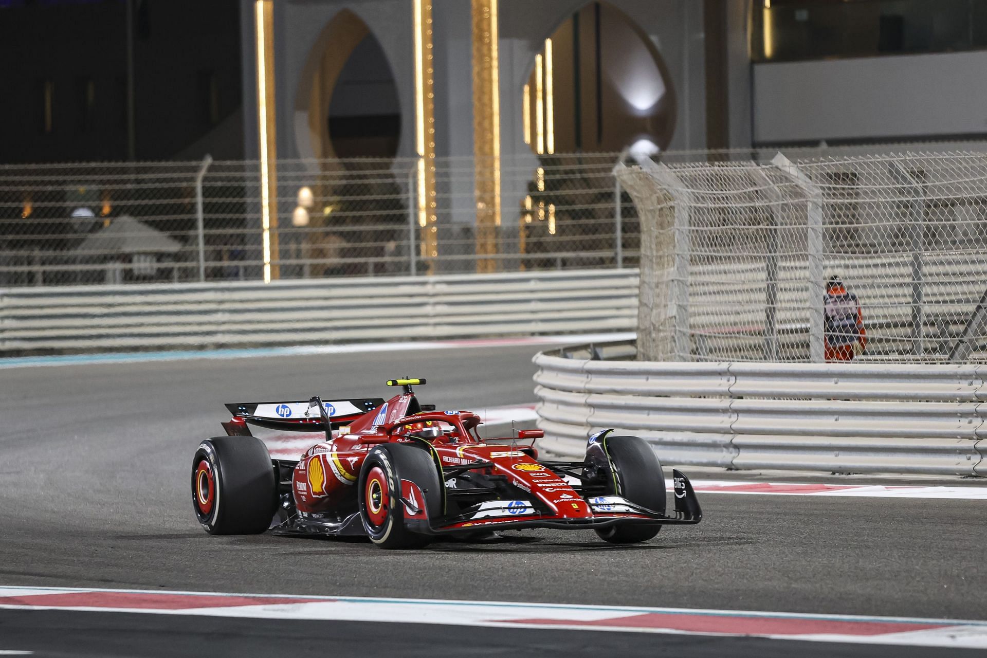 Carlos Sainz of Spain driver of Scuderia Ferrari HP Formula One Team in action with the SF-24 F1 race car no 55, on track during the F1 Grand Prix of Abu Dhabi - Source: Getty Images