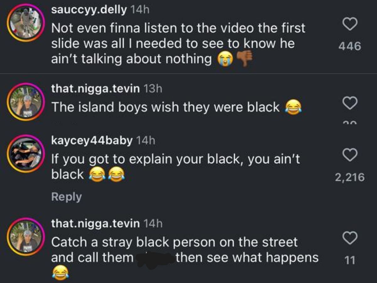 Netizens comment on Flyysoulja&#039;s statement on using the N-word (Image via Instagram/ @saycheesetv)