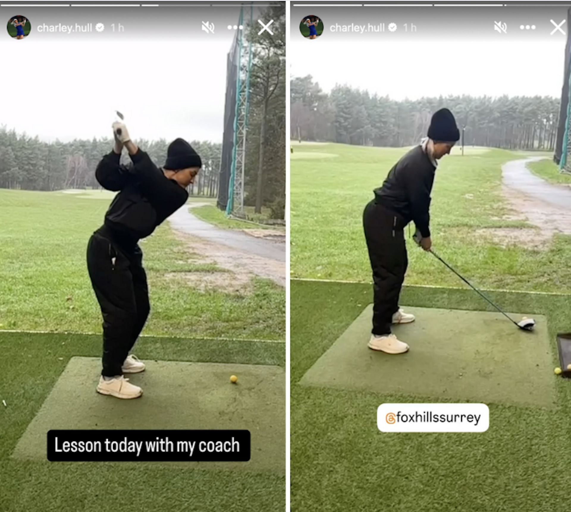 Charley Hull embraces the cold in an all-black outfit with a beanie (via Instagram @charley.hull)