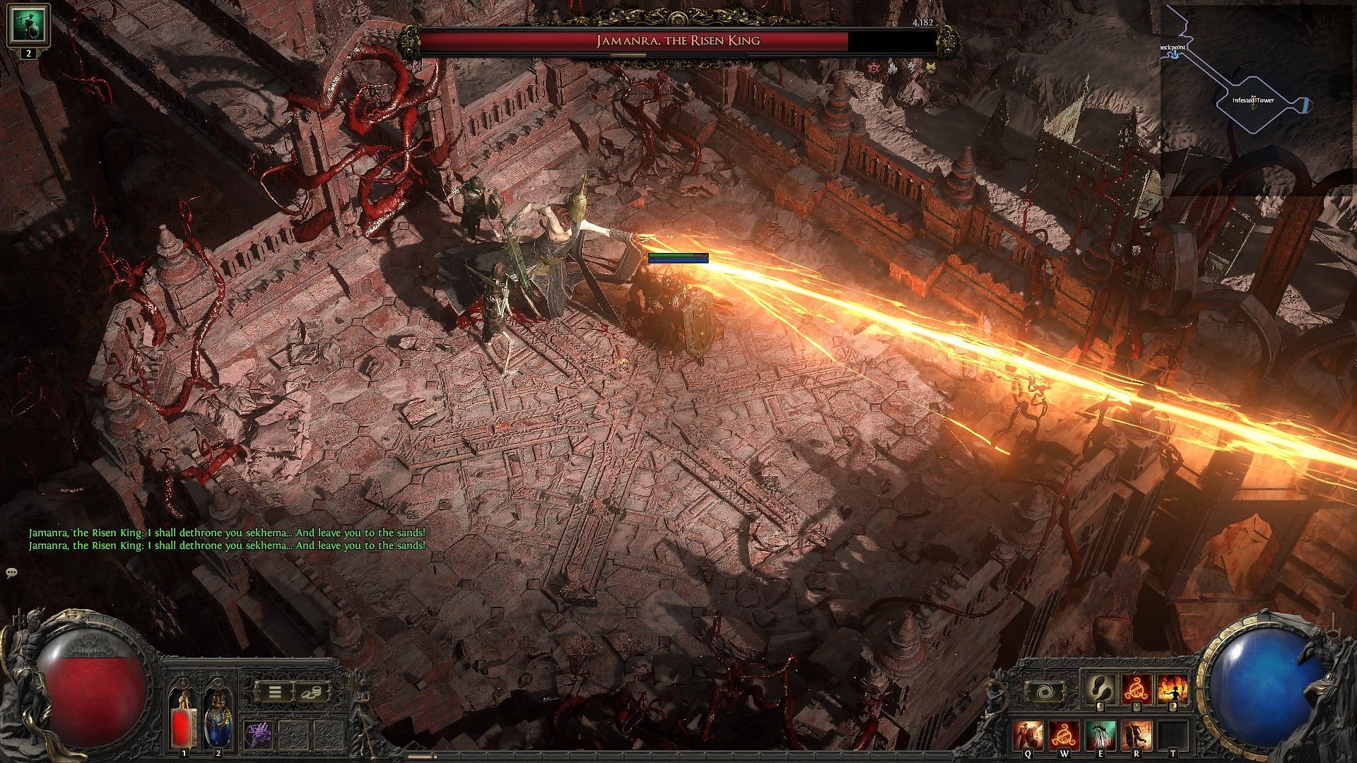 Beam attack from Jamanra The Risen King in Path of Exile 2 (Image via GGG)