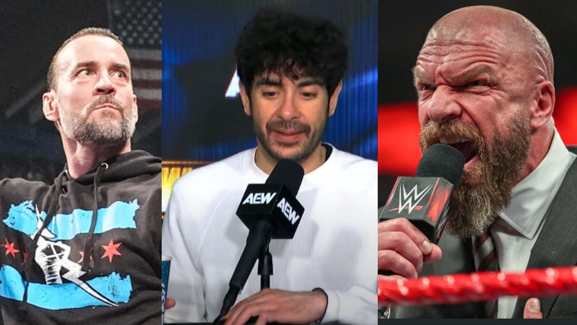 CM Punk (left) / Tony Khan (middle) / Triple H (right) [Image Credits: WWE