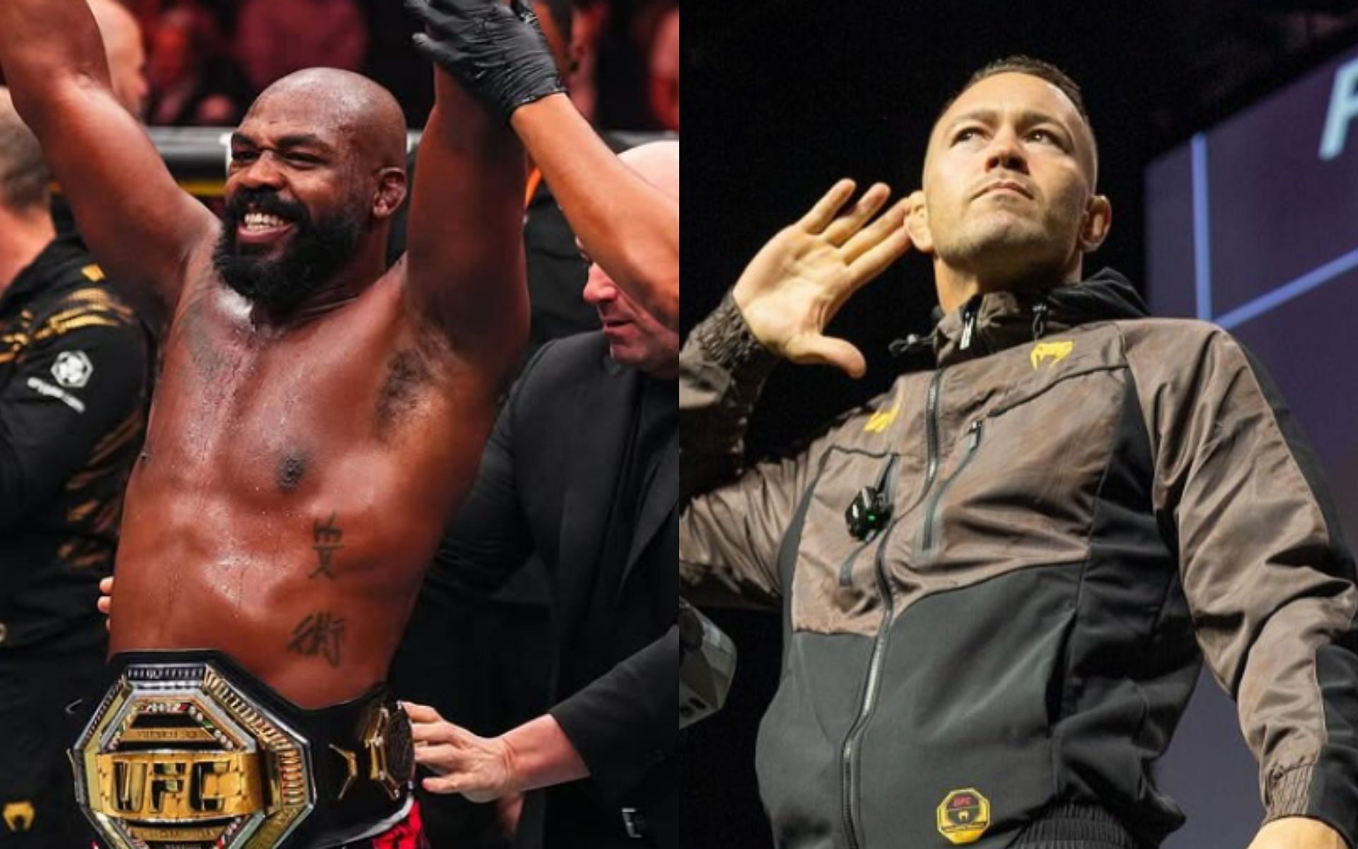 Jon Jones (left) has relentlessly attacked Colby Covington (right) on social media since the latter