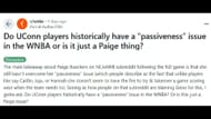 WNBA Reddit discusses whether Paige Bueckers is "passive." Image source: reddit.com/r/wnba