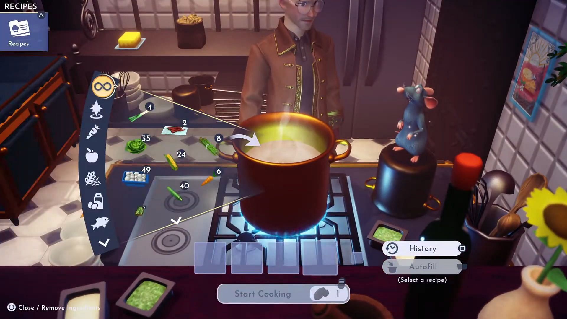 You need to be at the cooking station to cook meals (Image via Gameloft || YouTube/@Greymane Gaming)