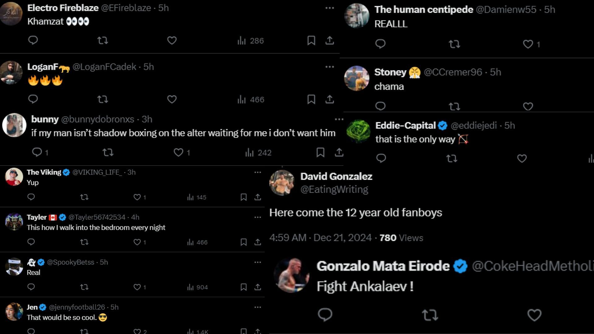 Fan comments courtesy of @AlexPereiraUFC&rsquo;s post on X