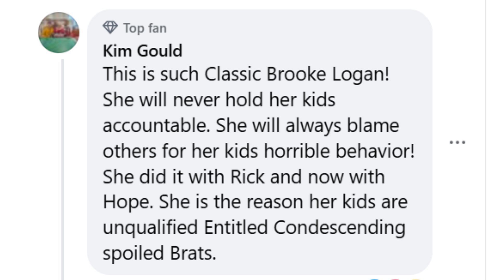 A fan comment about Brooke and Ridge&#039;s argument (Image via Facebook/The Bold and the Beautiful)