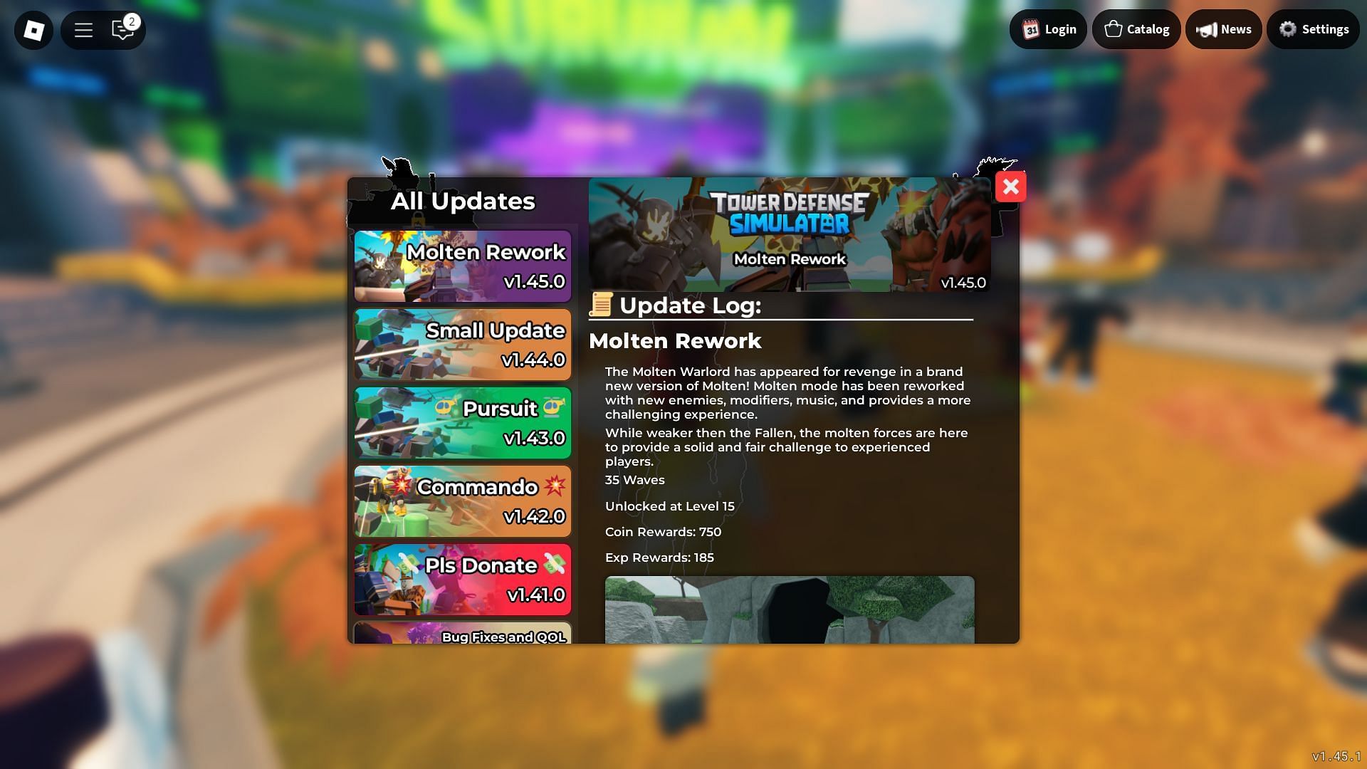 In-game update log (Image via Roblox)