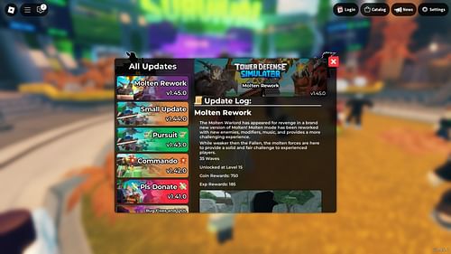 In-game update log (Image via Roblox)