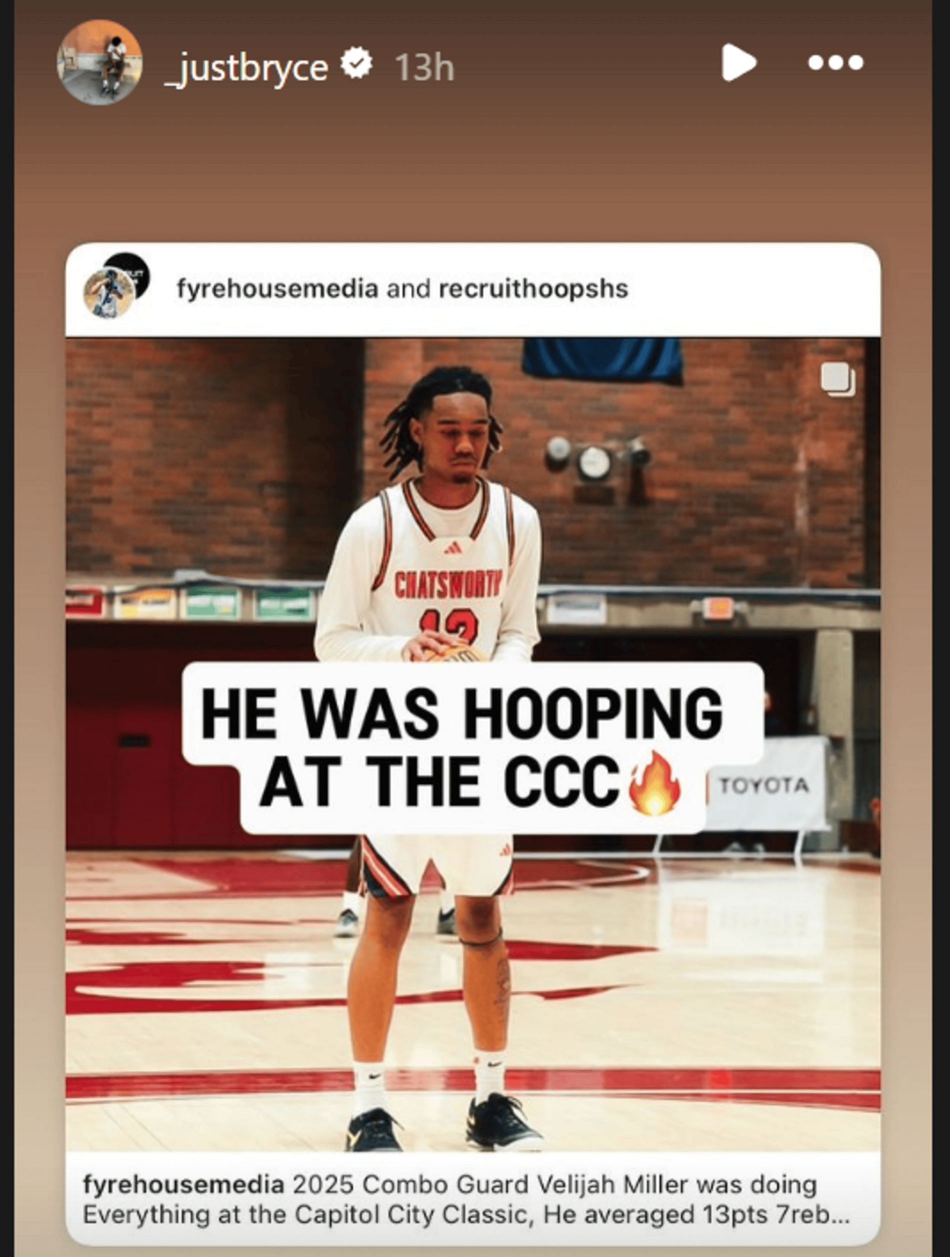 Bryce James shares Velijah Miller&#039;s hooping prowess (Source: Instagram/_justbryce)