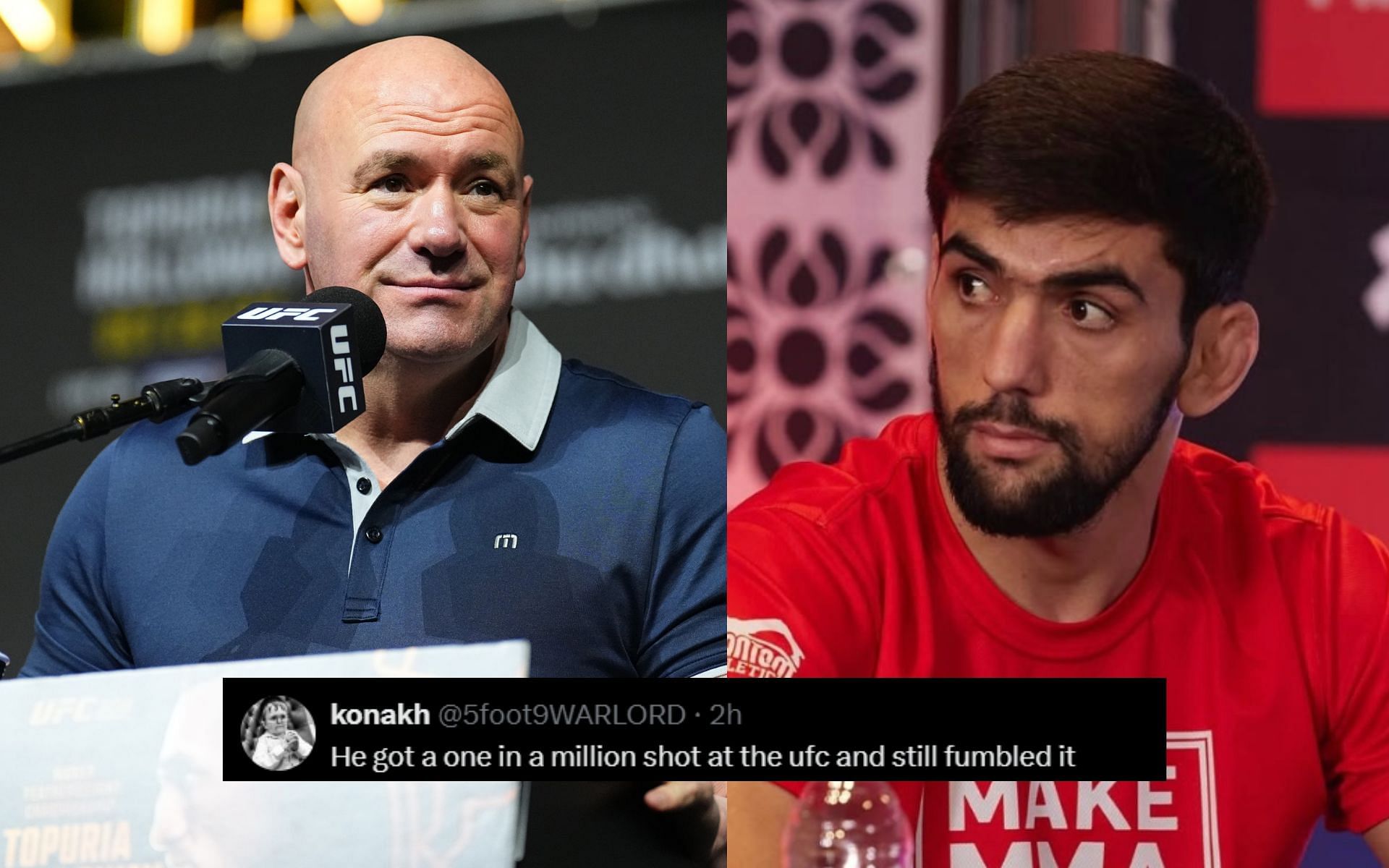 Fans react to Dana White-backed fighter Dorobshokh Nabotov losing his ZFN debut.[Images courtesy: @dorobshohnabotov on Instagram and Getty]