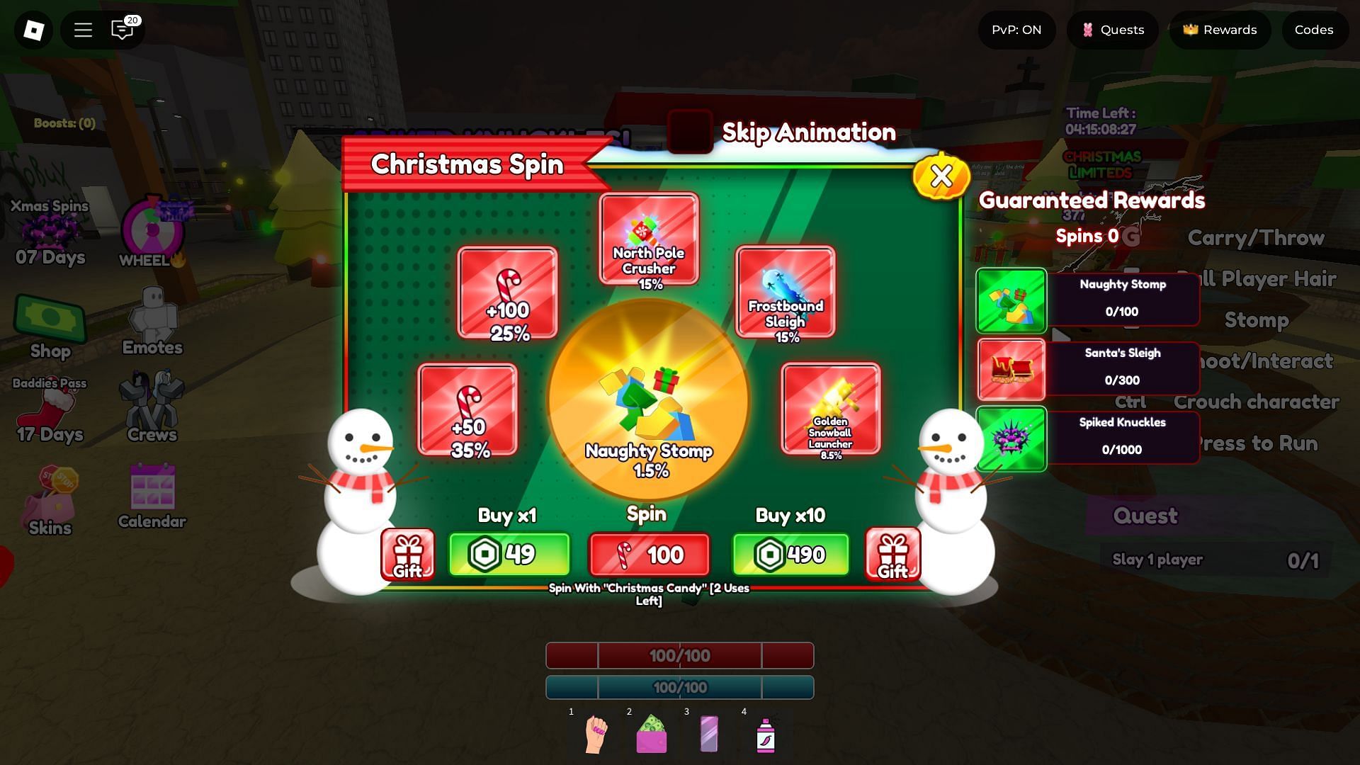 Use the Xmas Spin to unlock new rewards (Image via Roblox)