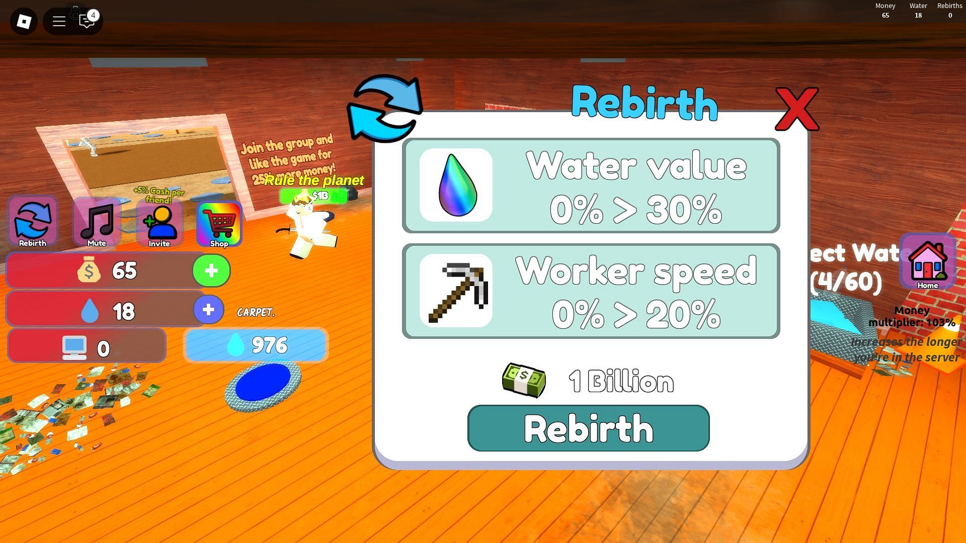 The Rebirth menu (Image via Roblox)