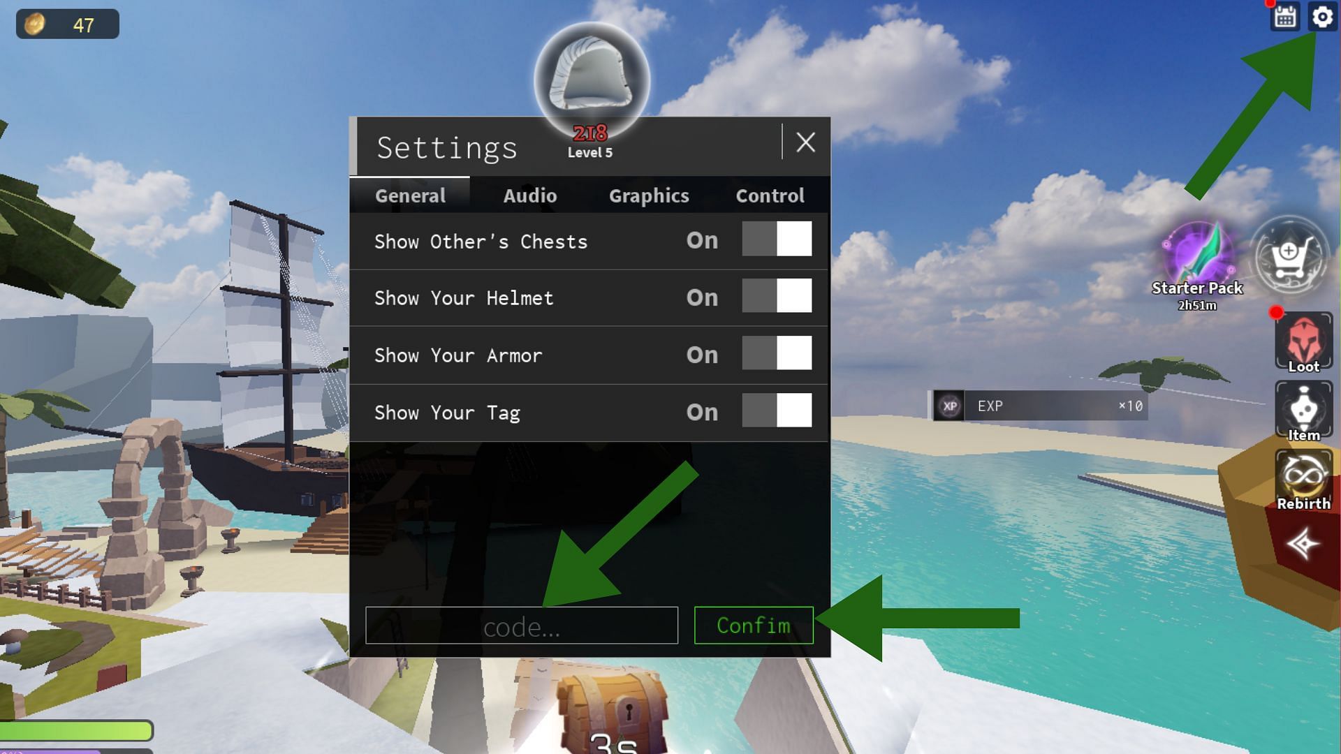 The code box for Lootify can be spotted at the end of the &quot;Settings&quot; interface (Image via Roblox)