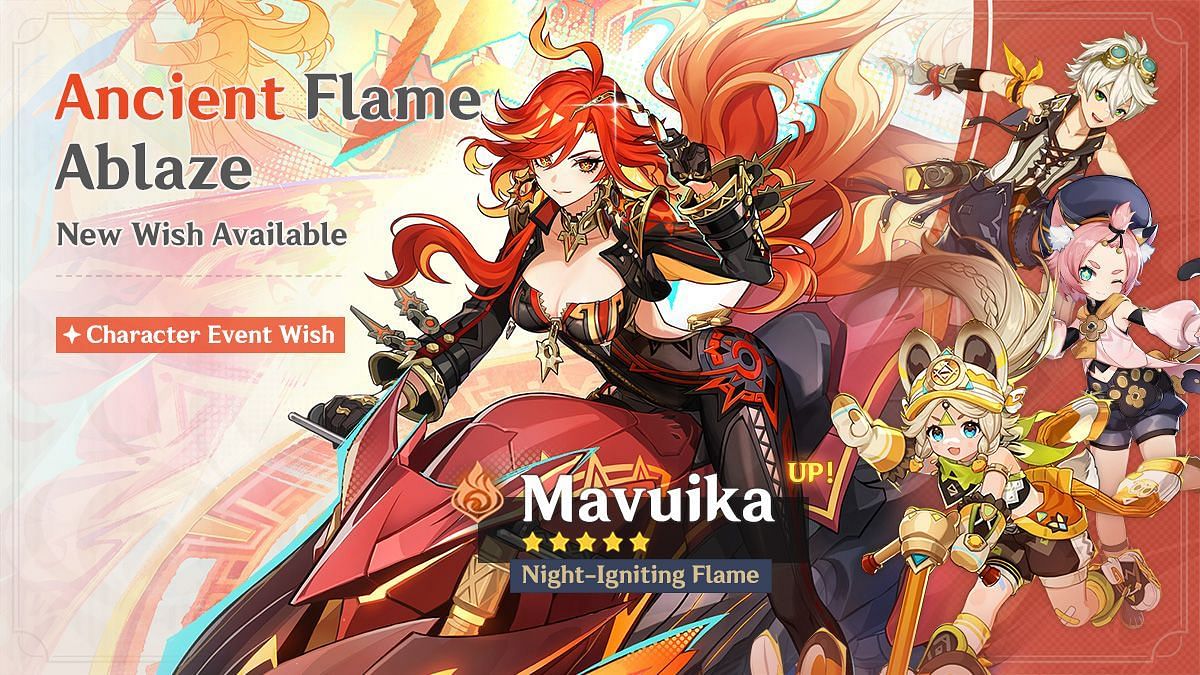 All featured characters on Mavuika&#039;s banner (Image via HoYoverse)