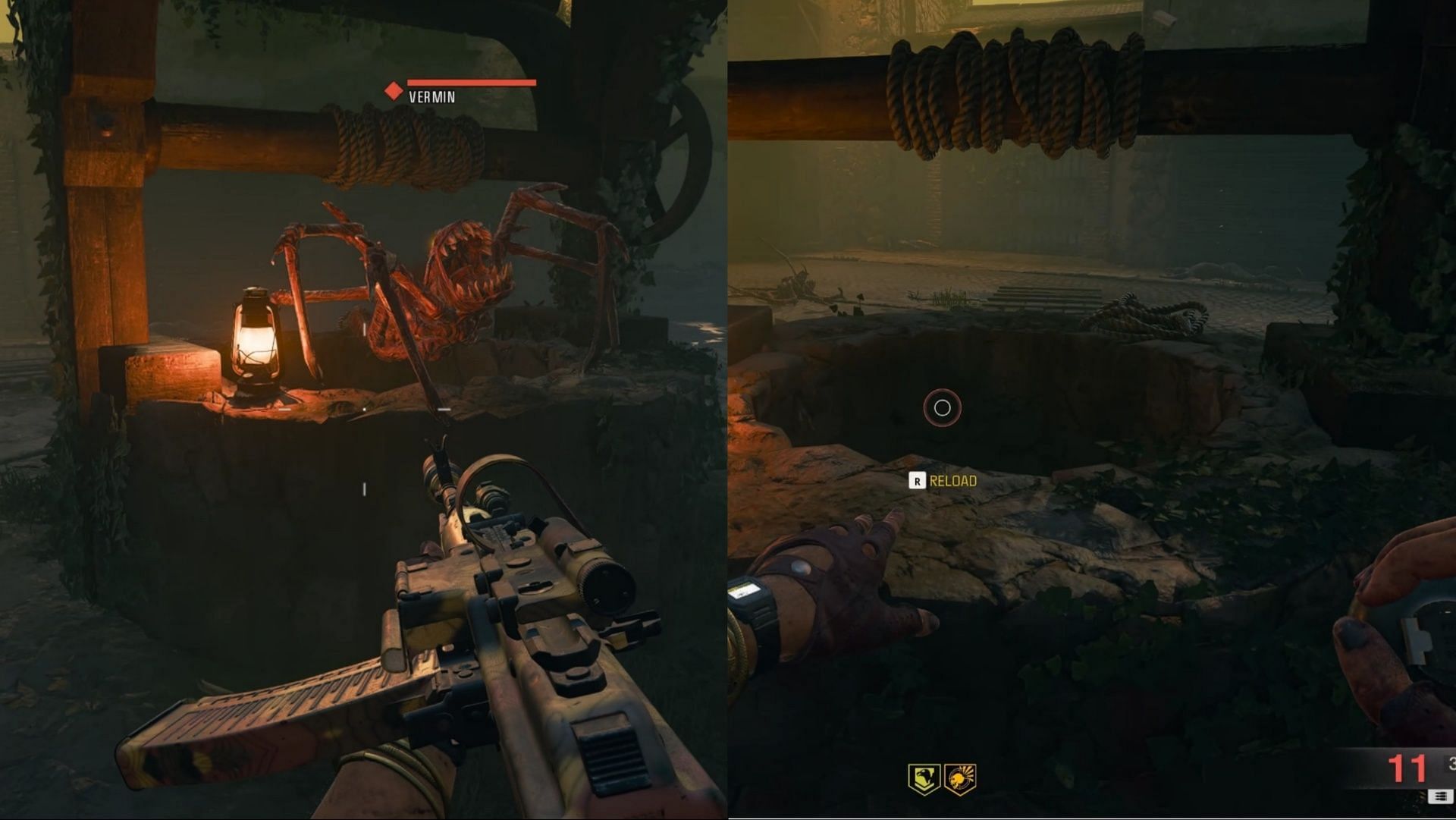 Kill the Vermin that comes out of the well and after that throw a cooked grenade inside the well (Image via Activision)