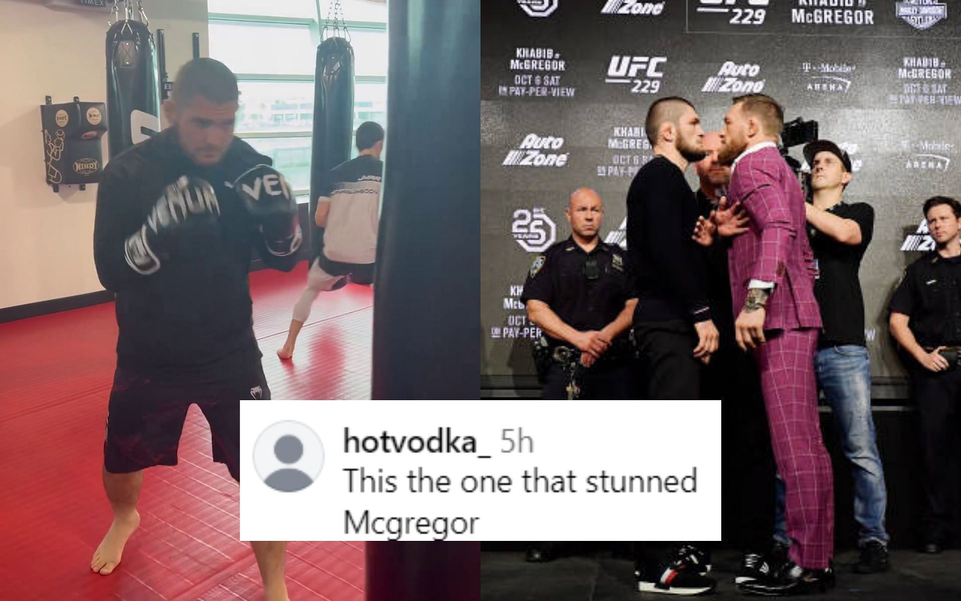 Fans mock Conor McGregor (right) in reaction to Khabib Nurmagomedov