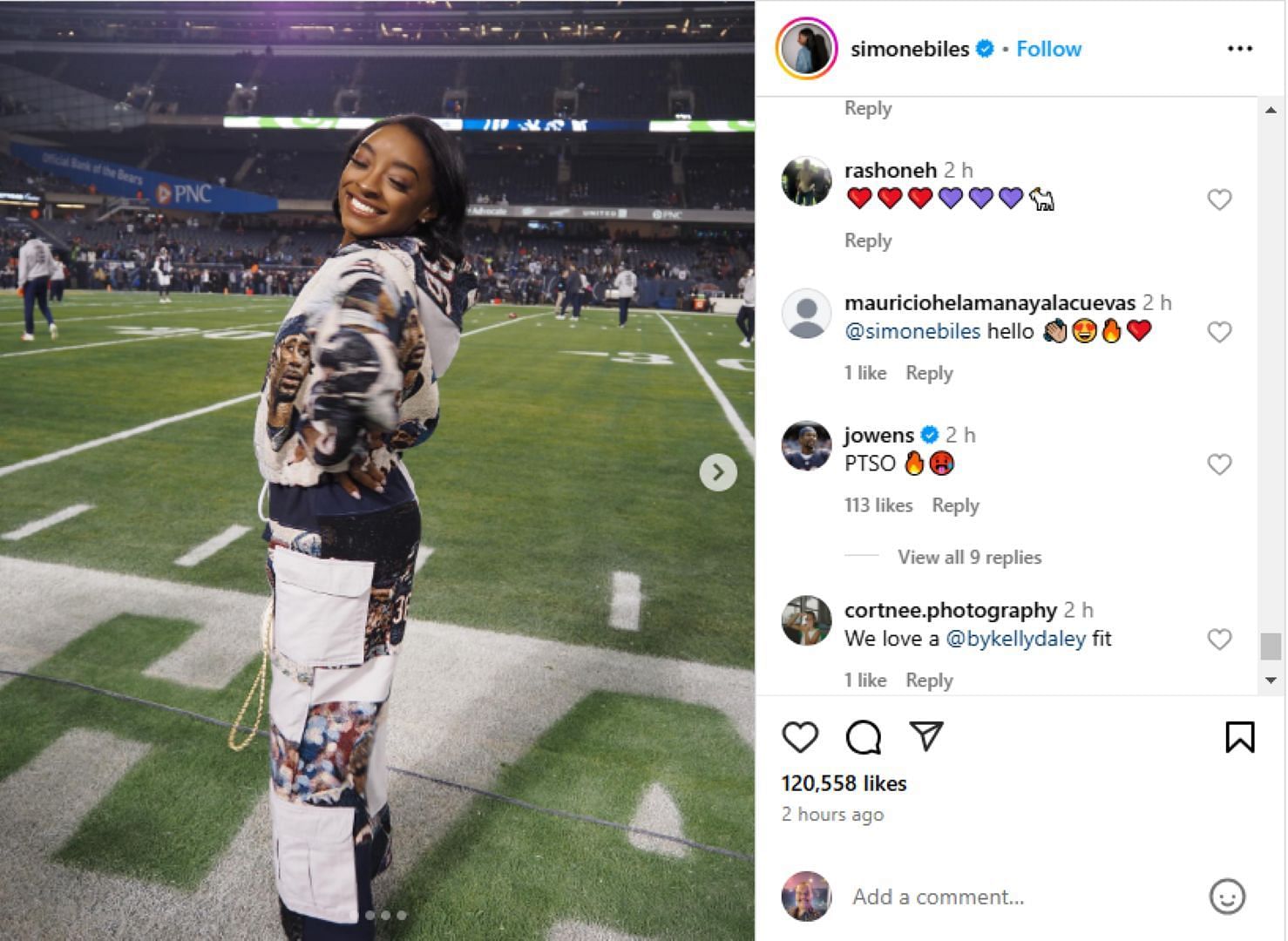 Screengrab of Jonathan Owens&#039; Comment [Image Source : Simone Biles&#039; Instagram]