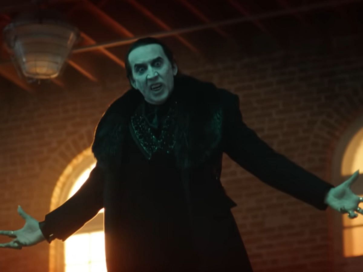 Nicolas Cage as Dracula for Renfield (Image via YouTube/@Universal Pictures)