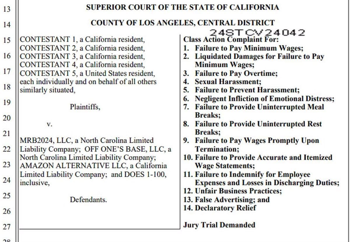 MrBeast is facing a class-action lawsuit (Image via Superior Court of the State of California)