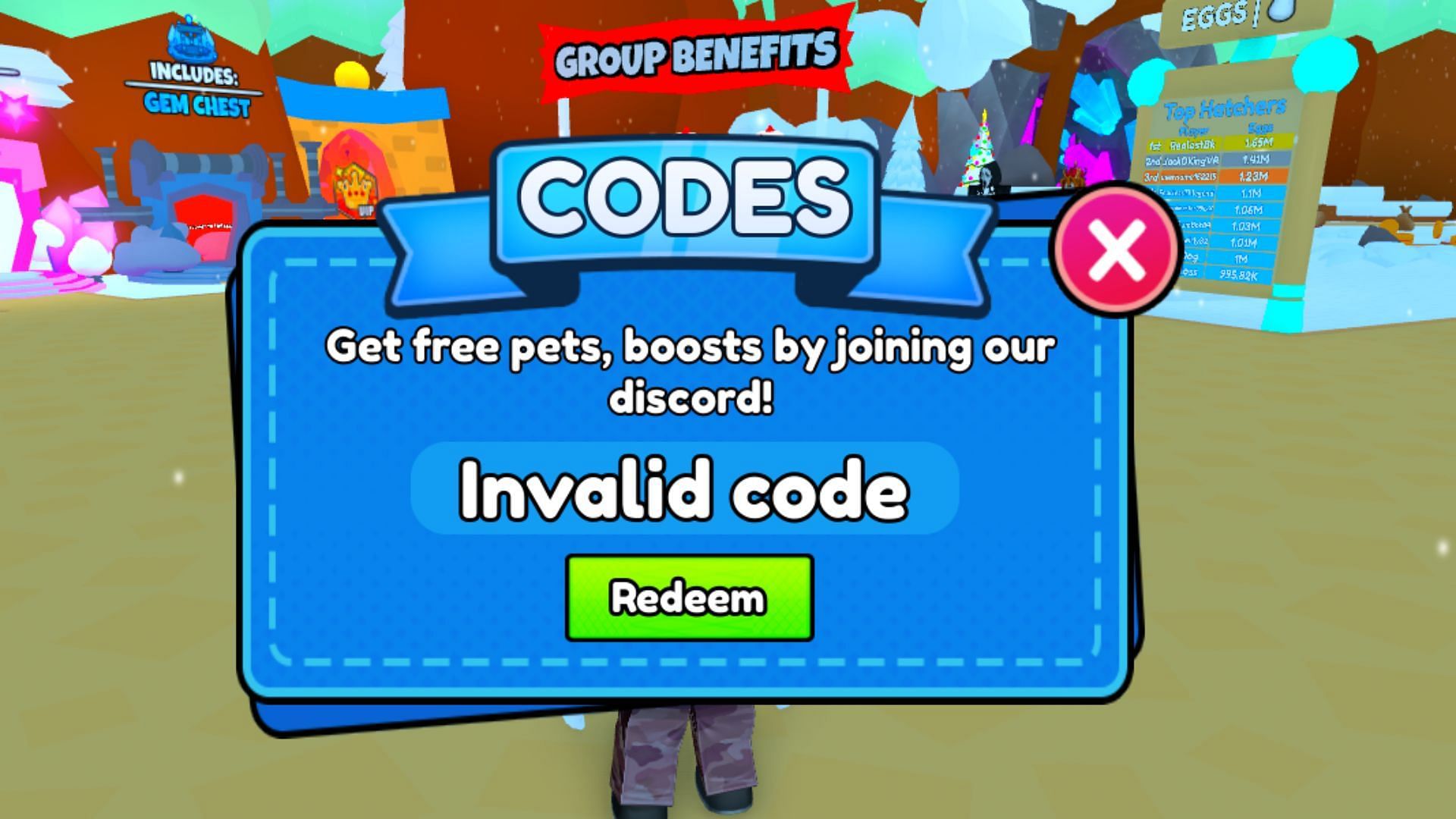 Bubble Gum Adventures invalid code issue (Image via Roblox)