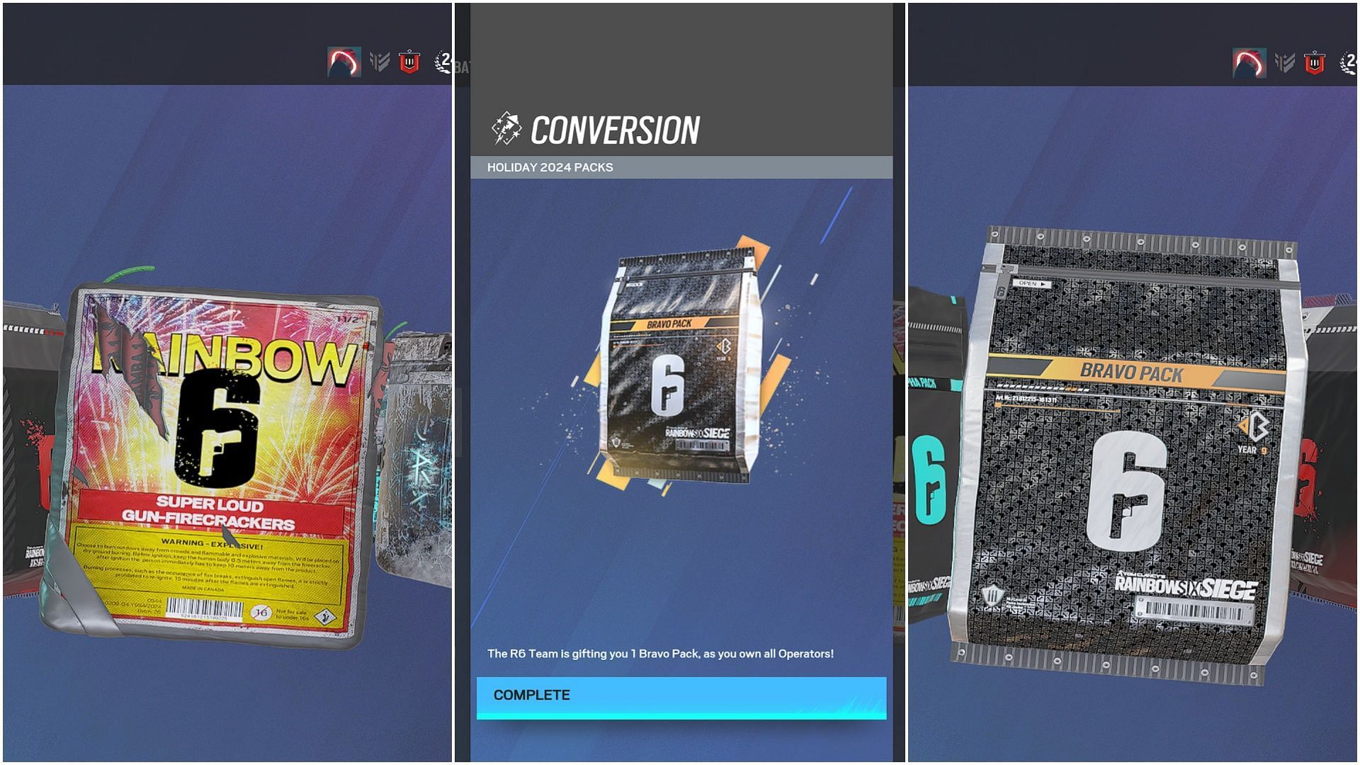 Holiday pack converted to Bravo pack for owning all operators (Image via Ubisoft)