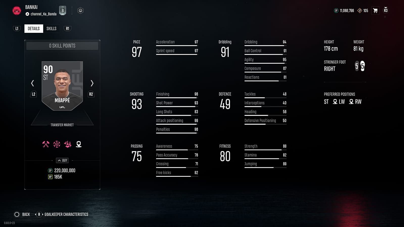 These are his stats in this game (Image via UFL)