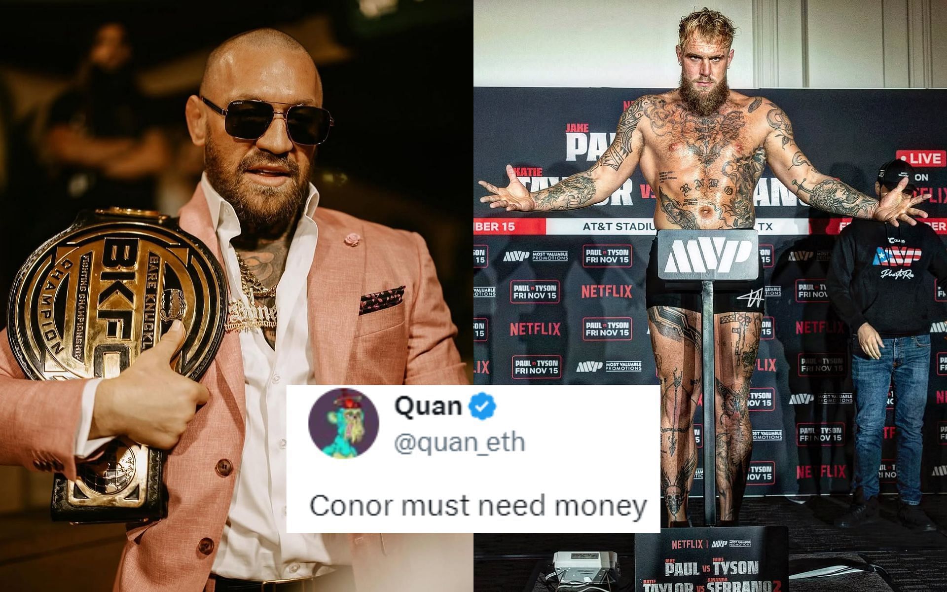 Fans react to the reports of Conor McGregor (left) facing Jake Paul (right). [Images courtesy: @thenotoriousmma and @jakepaul on Instagram]