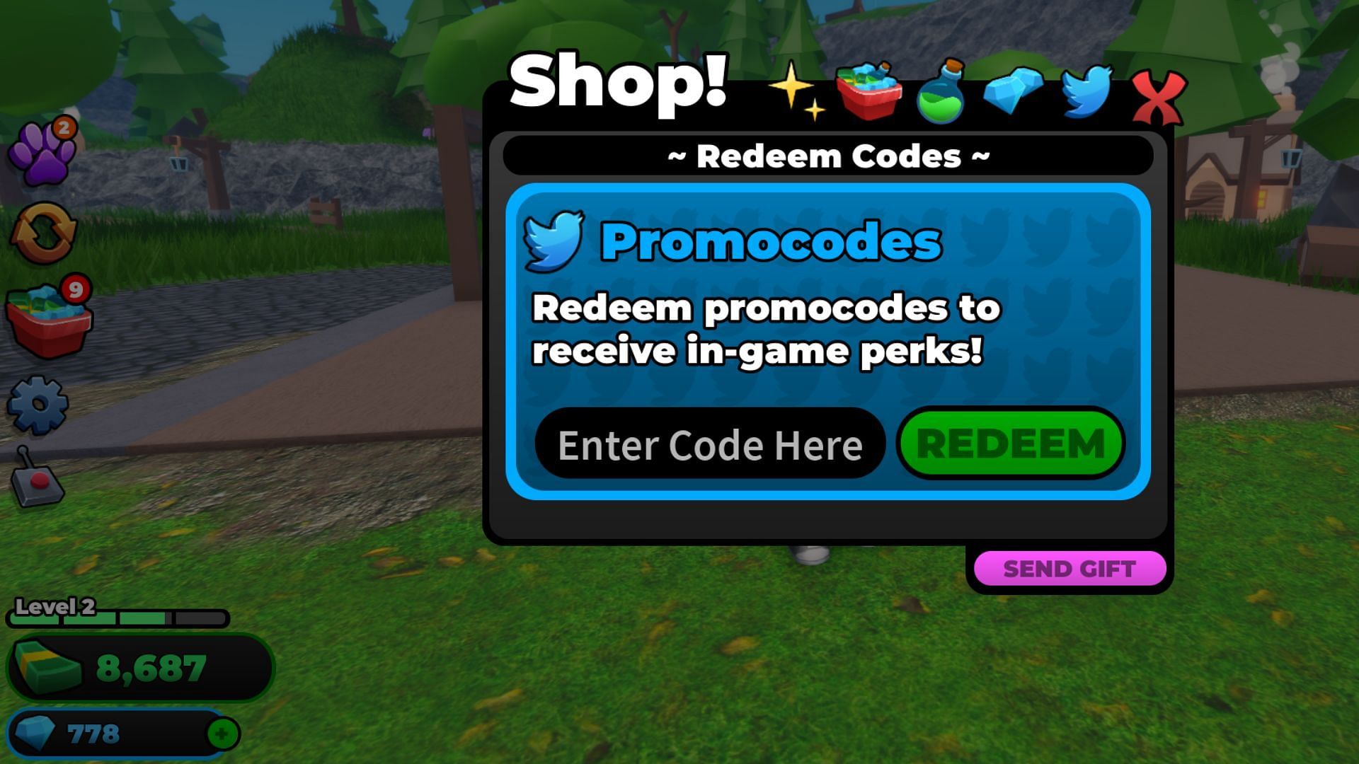 Redeem codes in Tycoon Simulator (Image via Roblox)