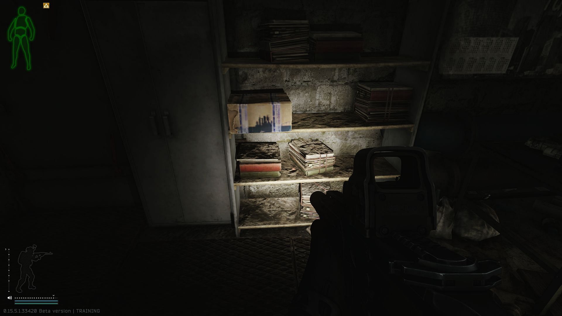 The chemical container can spawn in between the two piles of books (Image via Battlestate Games)