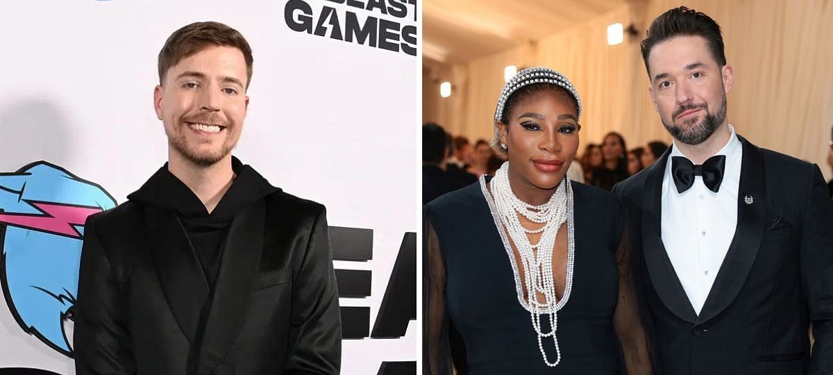 YouTuber MrBeast (L) and Serena Williams and Alexis Ohanian (R) [Image source: Getty]