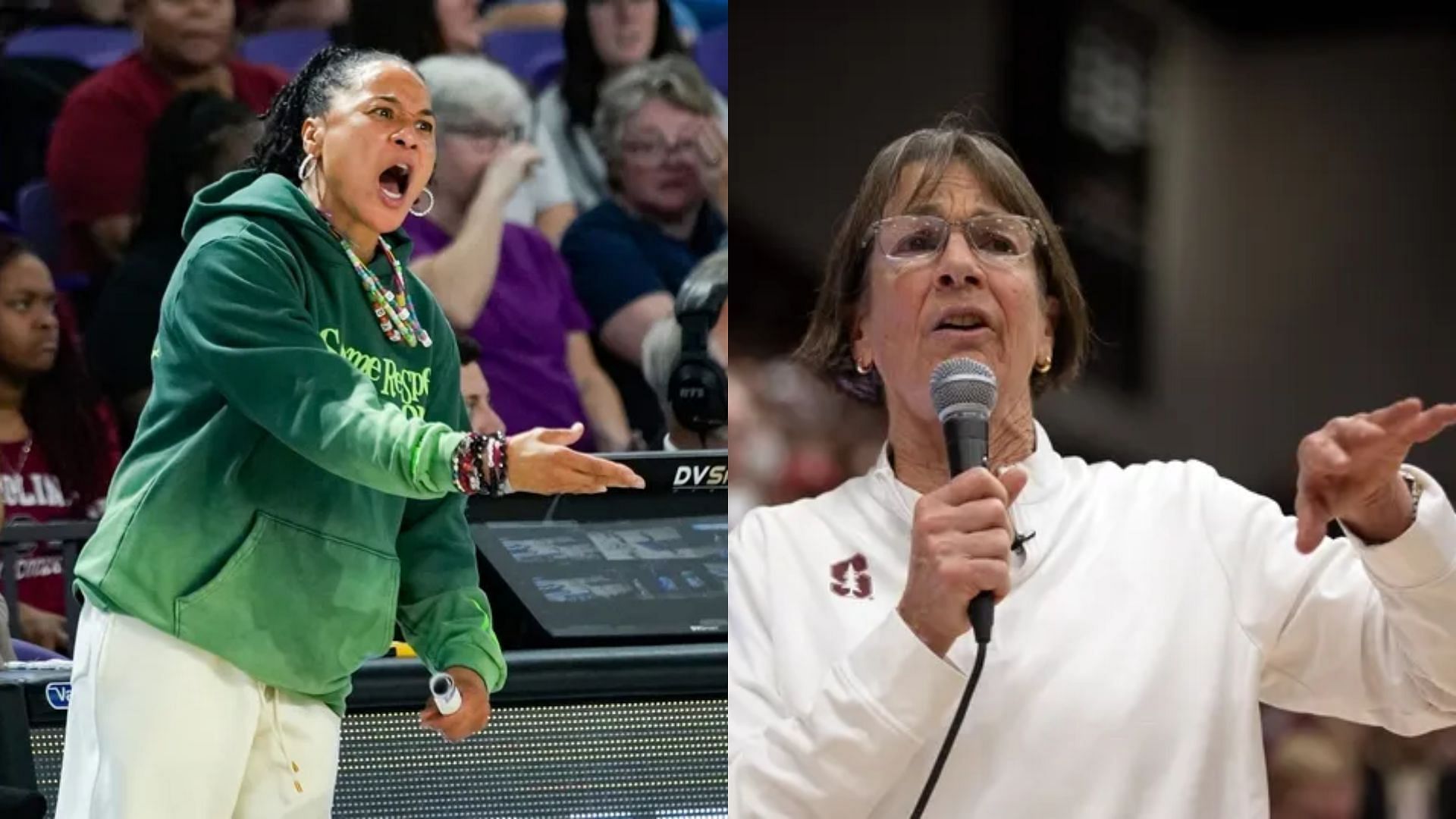 South Carolina coach Dawn Staley (left) and former Stanford coach Tara VanDerveer (right) (Image Source: IMAGN)