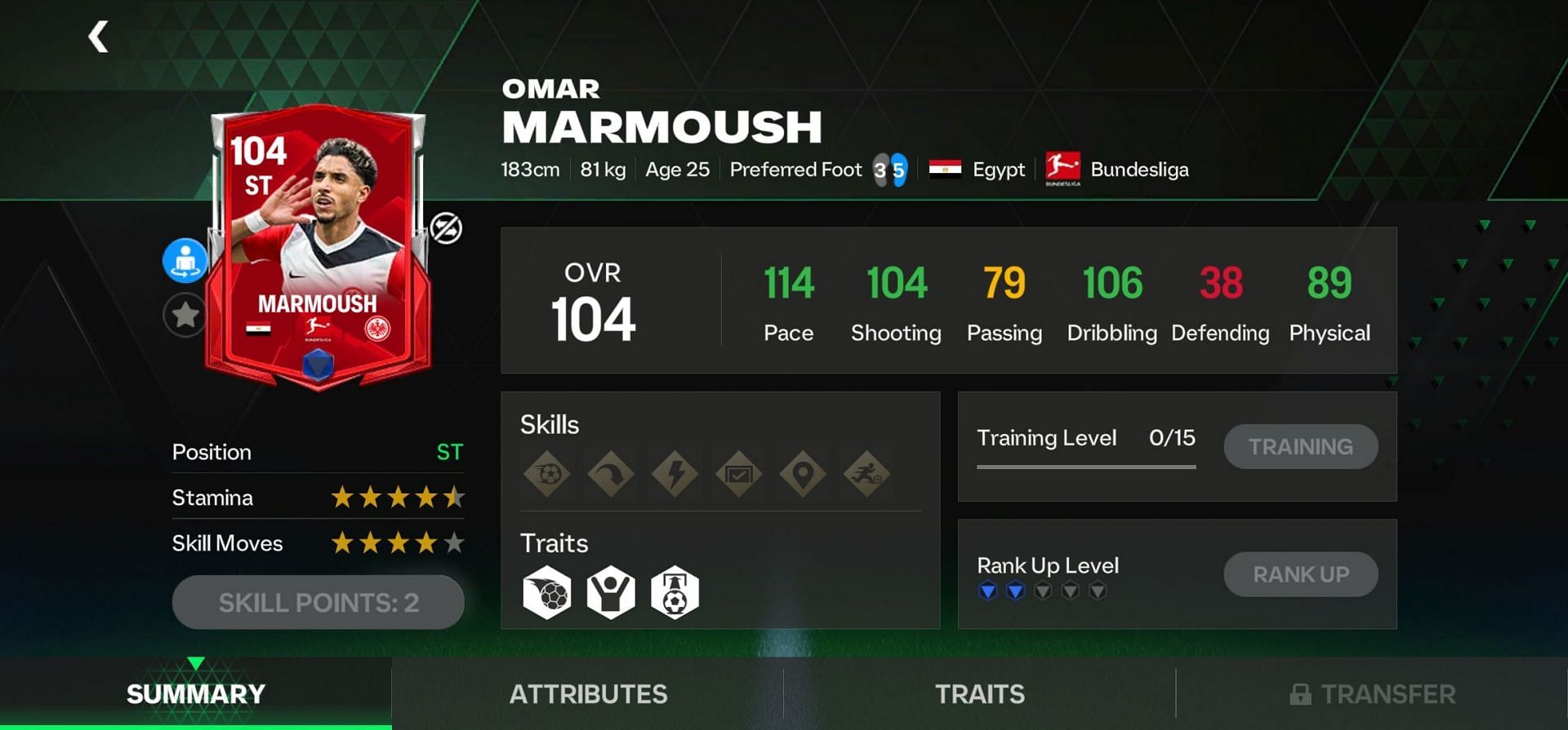 Eintracht Frankfurt&#039;s Egyptian youngster, Marmoush, receives is first EA FC Mobile POTM accolade (Image via EA Sports)