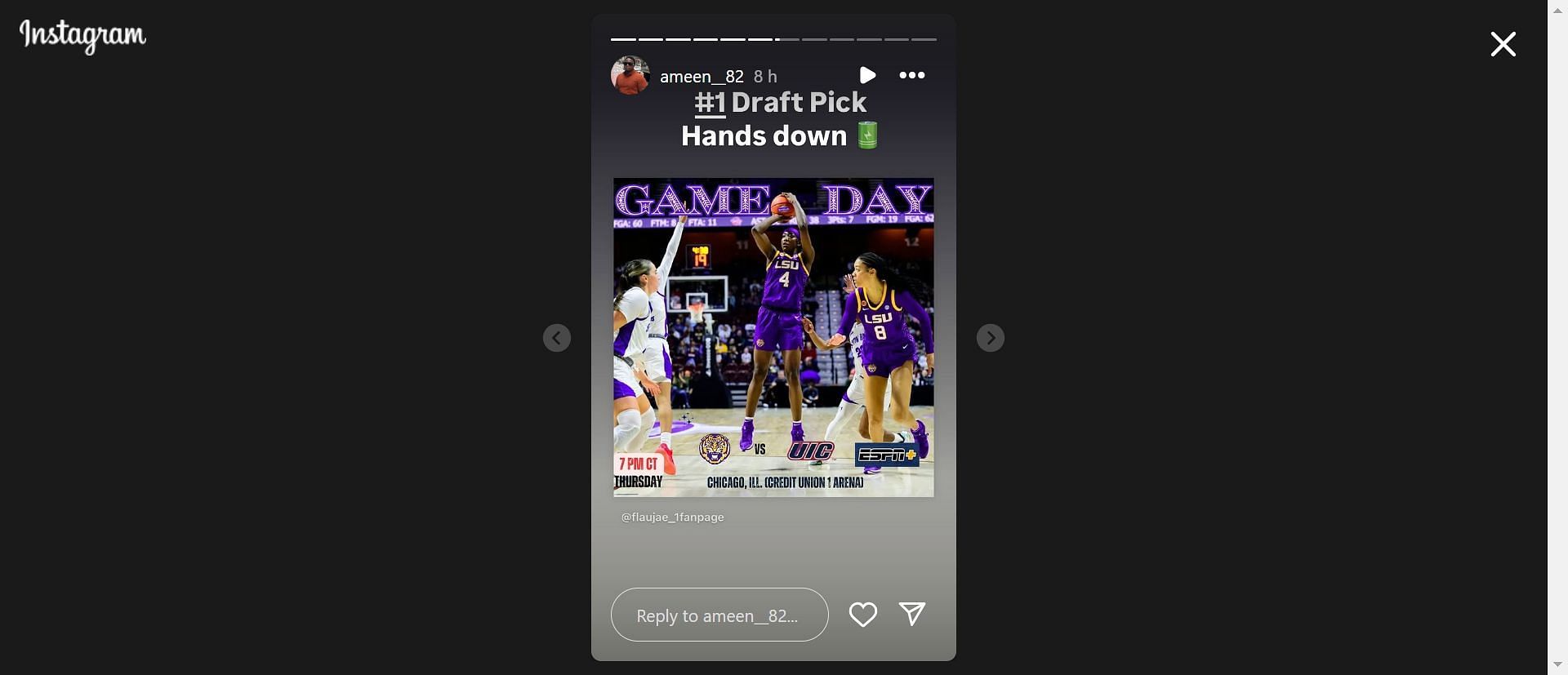 Ameen Brooks hyped up his stepdaughter Flau&#039;jae Johnson&#039;s prospects in the WNBA draft through his Instagram story.