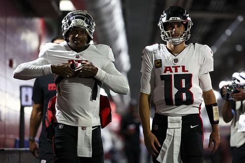 Michael Penix Jr. left, Kirk Cousins, right, during Atlanta Falcons v Tampa Bay Buccaneers - Source: Getty