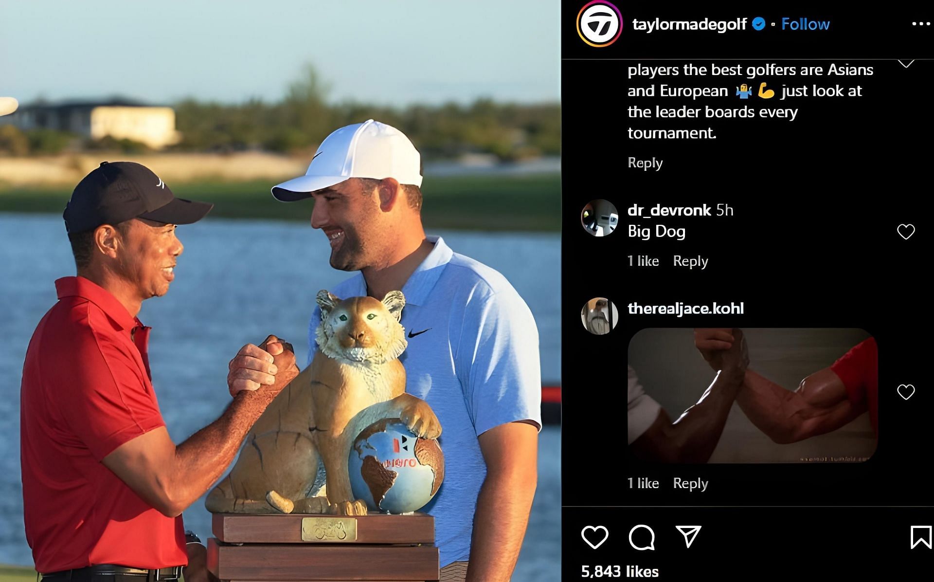 A fan&#039;s comment on the post referencing the original Arnold Schwarzenegger meme - Source: @taylormadegolf on Instagram