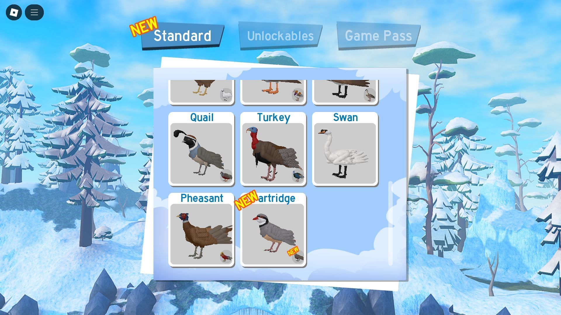 Partridge in the Standard birds pool (Image via Roblox)