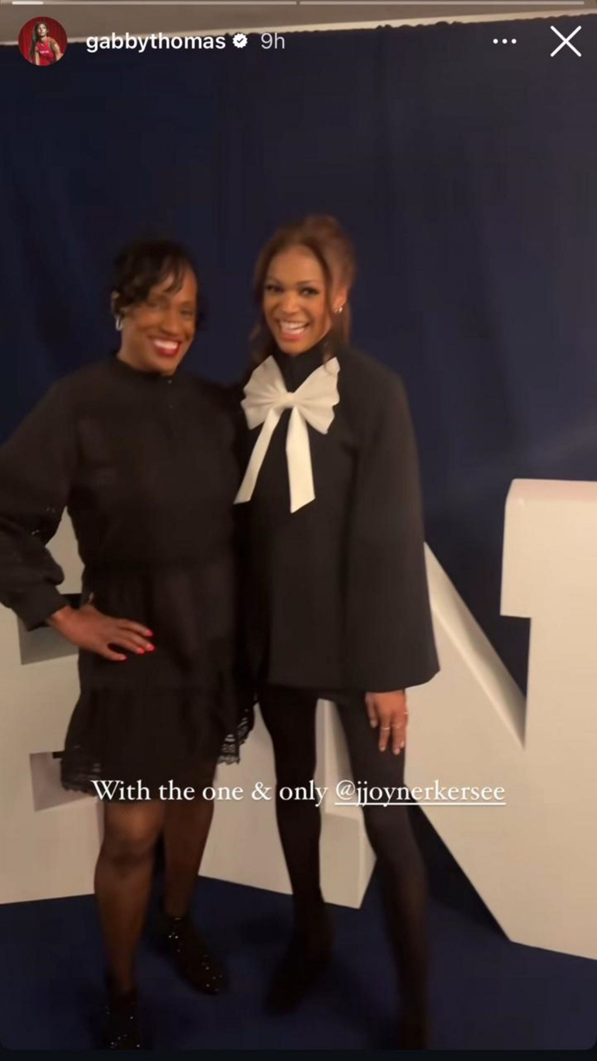 Gabby Thomas poses with Jackie Joyner-Kersee; Instagram - @gabbythomas