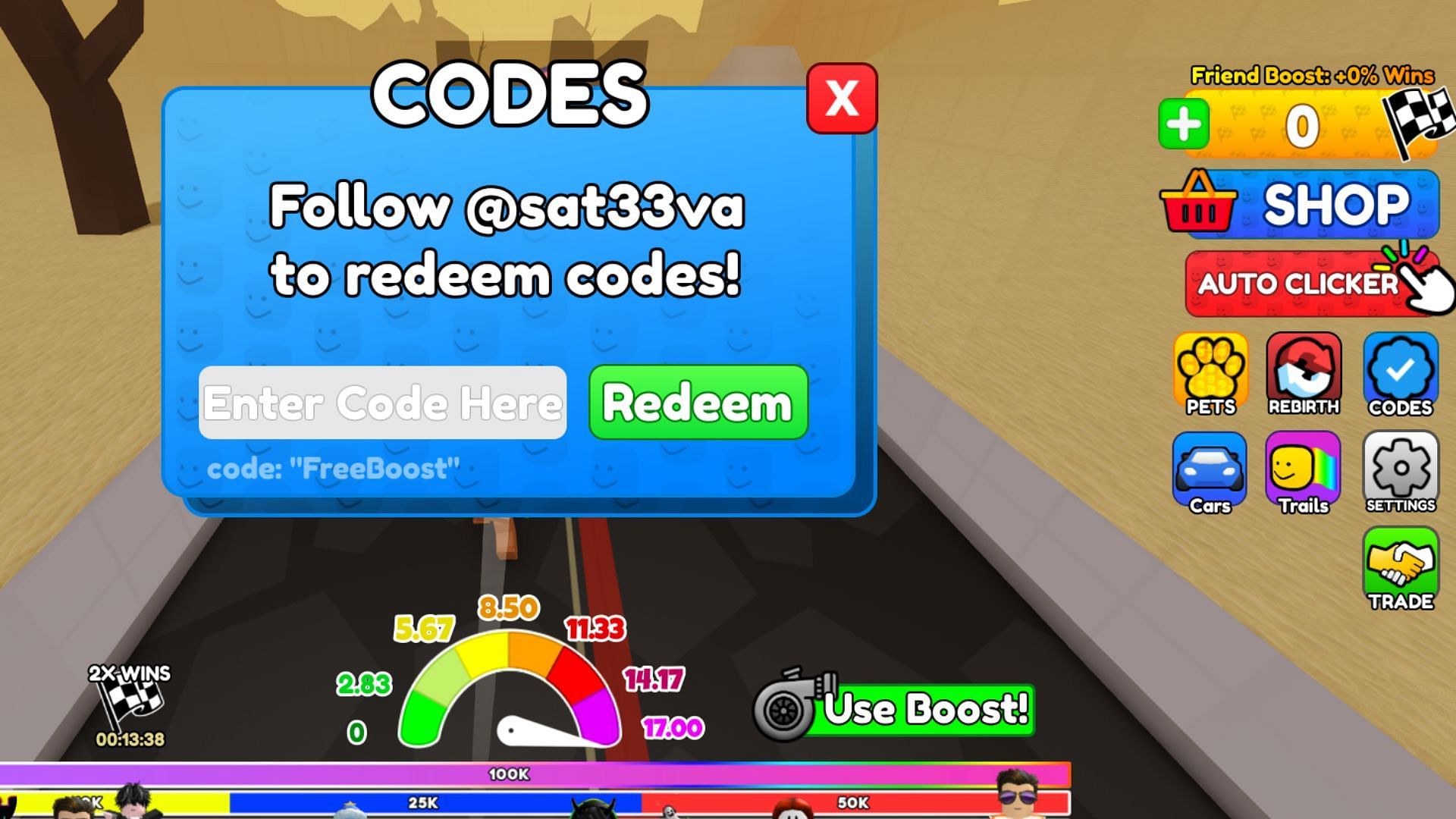 Redeem codes in Zombie Race (Image via Roblox)