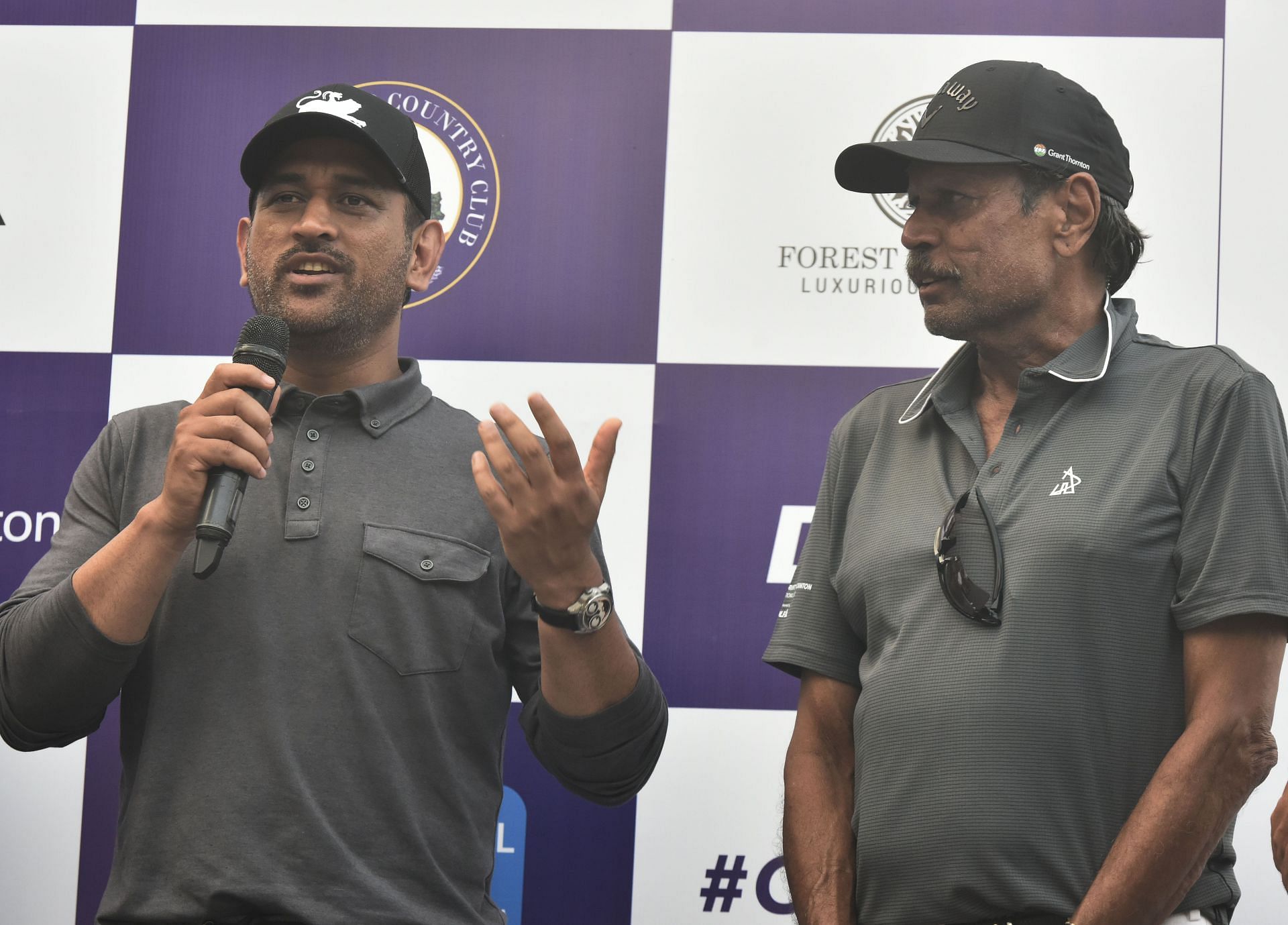 World Cup-Winning Captains MS Dhoni And Kapil Dev At Kapil Dev Grant Thornton Tournament In Gurugram - Source: Getty