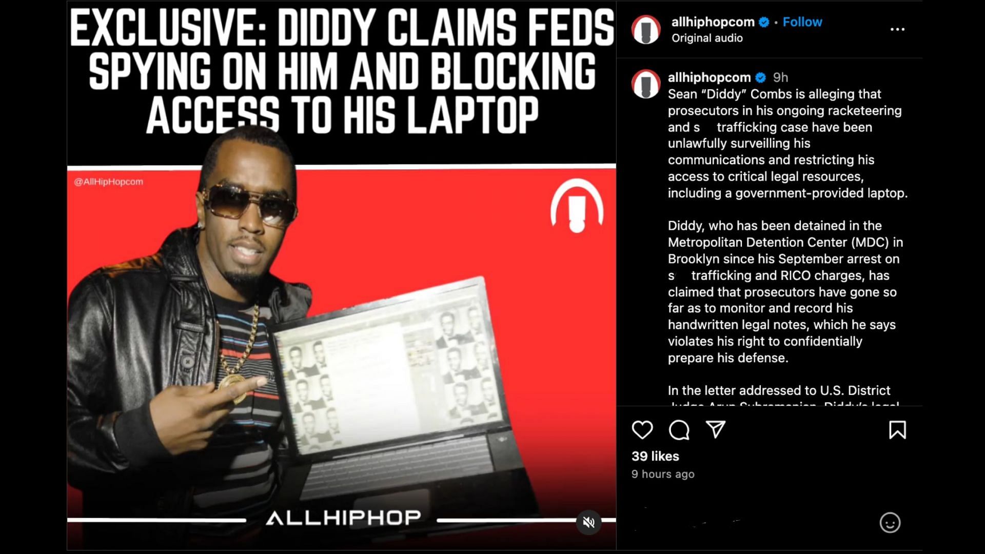 Combs accused MDC (Image via Instagram/@allhiphopcom)