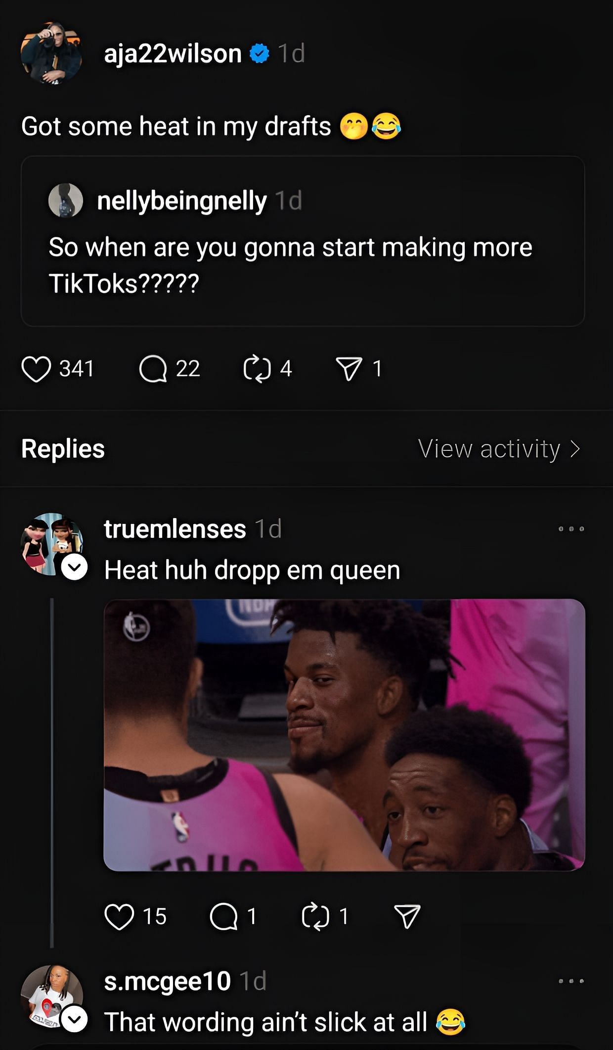 A&#039;ja Wilson&#039;s thread comments