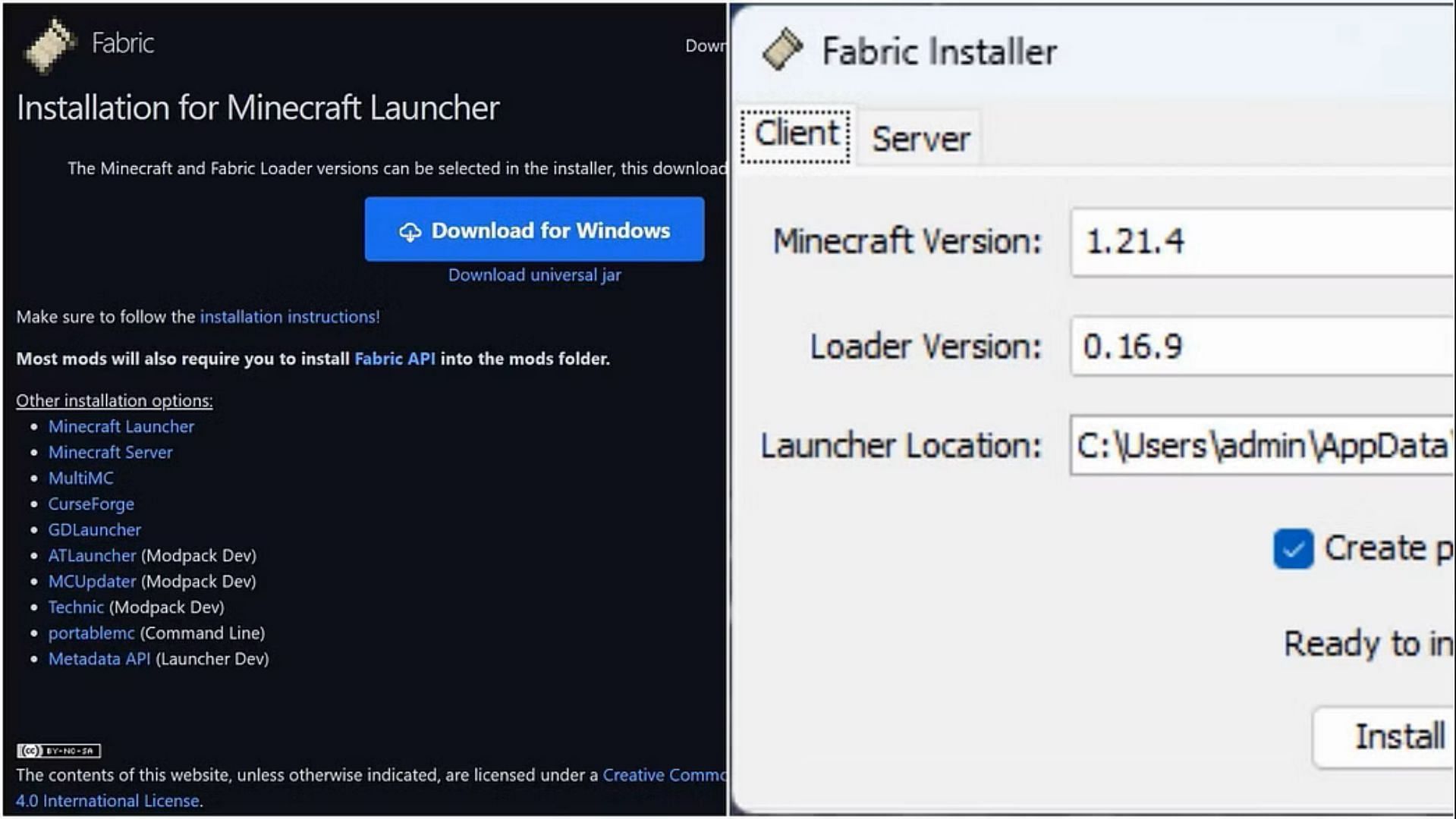 Fabric can be installed from its official installer (Image via Image via Fabric)